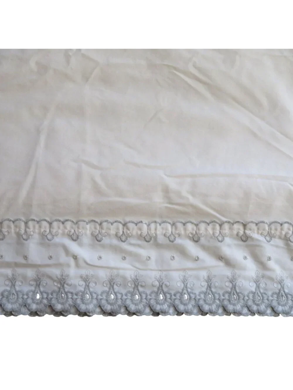 Vintage King Size Martex Beige Flat Sheet Gray Embroidered Edge Percale USA Made
